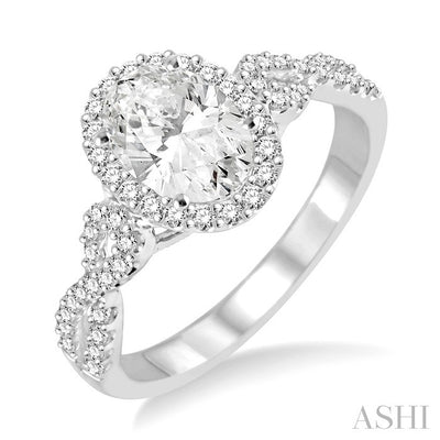 Oval Shape Semi-Mount Halo Diamond Engagement Ring