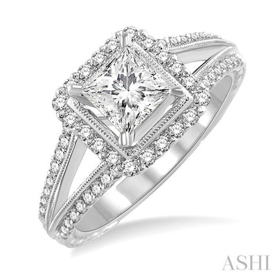 Princess Shape Halo Diamond Engagement Ring