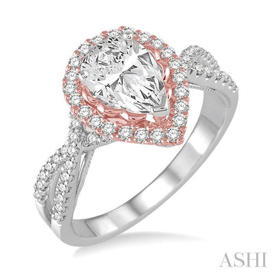 Pear Shape Semi-Mount Halo Diamond Engagement Ring