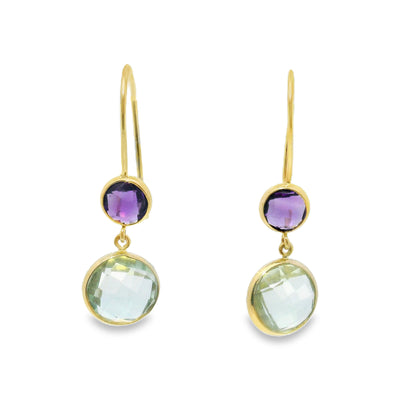 Amethyst & Green Quartz Drop Earrings