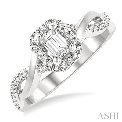 Emerald Shape Semi-Mount Halo Diamond Engagement Ring
