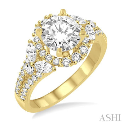 Round Shape Semi-Mount Halo Diamond Engagement Ring