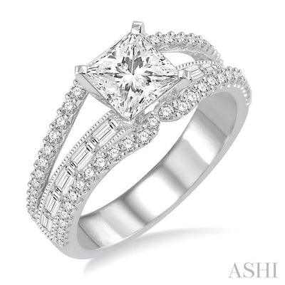 Princess Shape Semi-Mount Diamond Engagement Ring