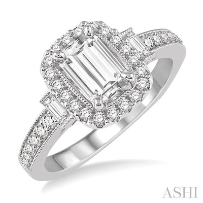 Emerald Shape Halo Diamond Engagement Ring