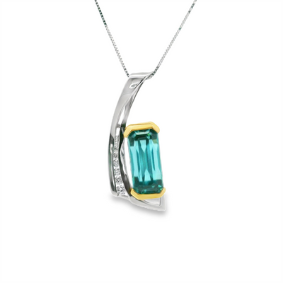 Blue Zircon & Diamond Pendant