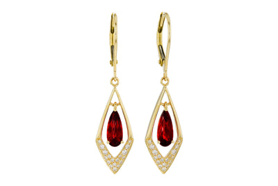 Garnet & Diamond Leverback Drop Earrings