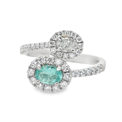 IGI Certified Paraiba Tourmaline & Diamond Bypass Fashion Ring