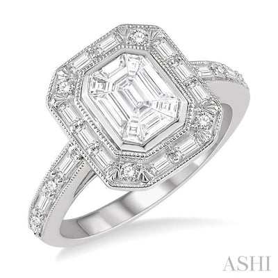 Pie Cut Emerald Halo Fusion Diamond Engagement Ring