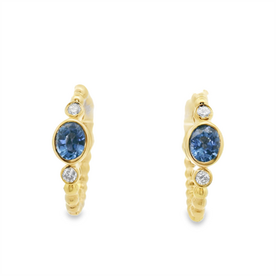 Ceylon Sapphire & Diamond Huggie Hoop Earrings