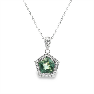 GIA Certified Green Sapphire & Diamond Halo Pendant