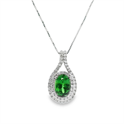 Green Tsavorite Garnet & Diamond Halo Pendant