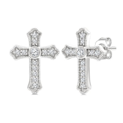 Diamond Cross Stud Earrings