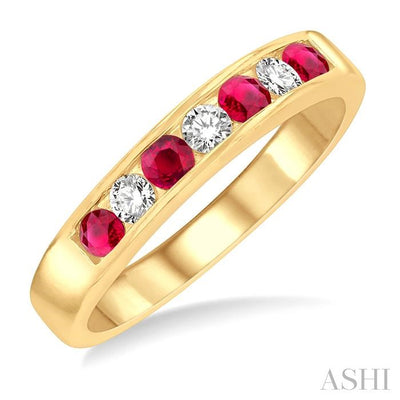 Channel Set Alternate Gemstone & Diamond Wedding Band