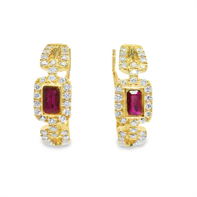 Ruby & Diamond Lever Back Hoop Earrings