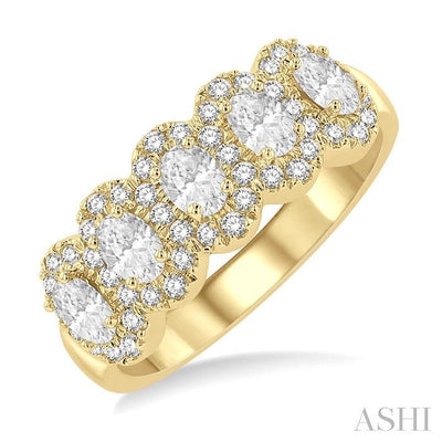 Oval Shape 5 Stone Halo Half Eternity Diamond Wedding Band