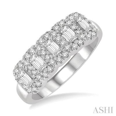 Emerald Shape 5 Stone Halo Half Eternity Diamond Wedding Band
