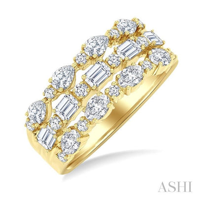 Bold Mixed Shape Three Row Diamond Fashion Band