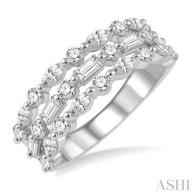 Bold Three Row Baguette Diamond Fashion Band