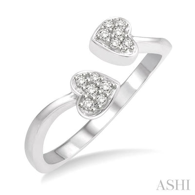 Twin Heart Shape Diamond Fashion Open Ring