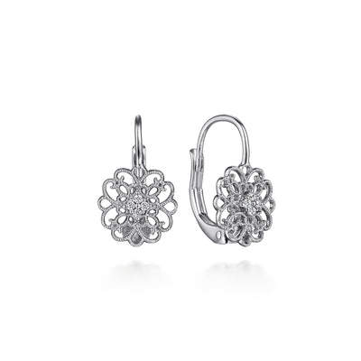 Sterling Silver Floral White Sapphire Earrings