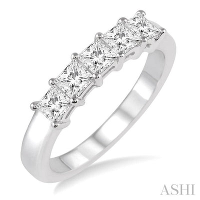 Princess Shape 5 Stone Diamond Wedding Band