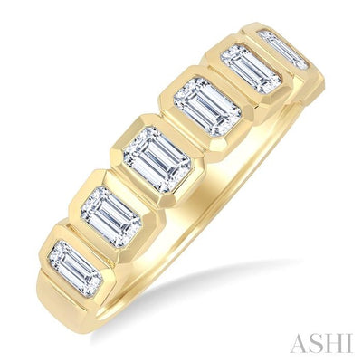 7 Stone Emerald Shape Bezel Set Diamond Band