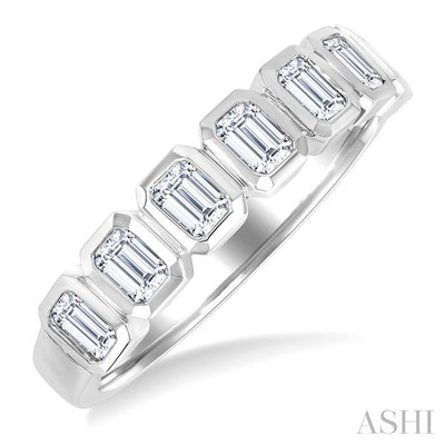 7 Stone Emerald Shape Bezel Set Diamond Band