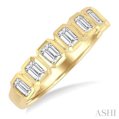 7 Stone Emerald Shape Bezel Set Diamond Band