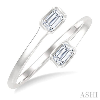 Emerald Shape Bezel Coil Diamond Fashion Ring