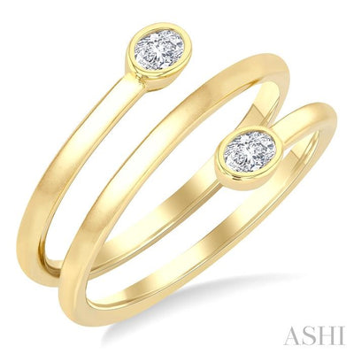 Oval Shape Bezel Double Coil Diamond Fashion Ring