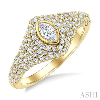 Pave-Set Marquise Shape Diamond Fashion Signet Ring