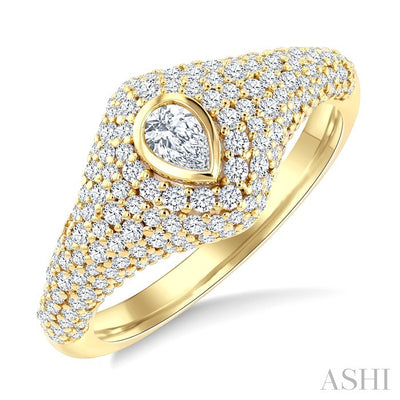 Pave-Set Pear Shape Diamond Fashion Signet Ring