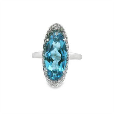 Blue Topaz & Diamond Halo Fashion Ring