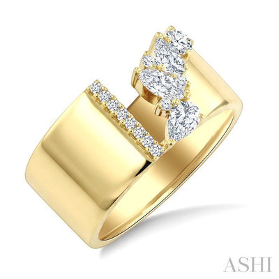 Bold Mixed Shape Diamond Fashion Open Wide Band