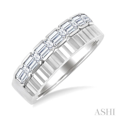 Bold Emerald Shape Bezel Set Diamond Fashion Wide Band
