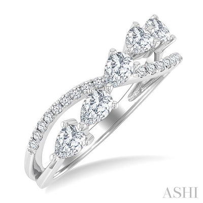 Pear Shape 5 Stone Criss Cross Diamond Fashion Ring