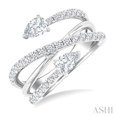 Pear Shape 2 Stone East-West Diamond Fashion Open Ring