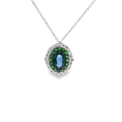 Sapphire & Green Tsavorite Garnet Necklace