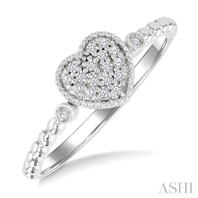 Bead Heart Shape Petite Diamond Fashion Ring