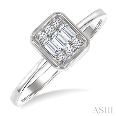 Emerald Shape Bezel Set Petite Fusion Diamond Fashion Ring