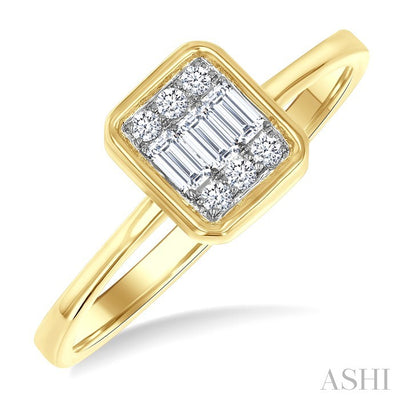 Emerald Shape Bezel Set Petite Fusion Diamond Fashion Ring