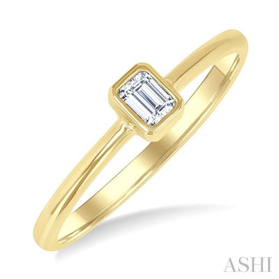Emerald Shape Bezel Set Petite Diamond Fashion Ring