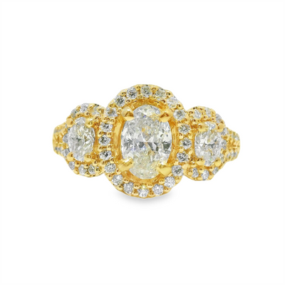 Oval Diamond Three Stone Halo Engagement Ring