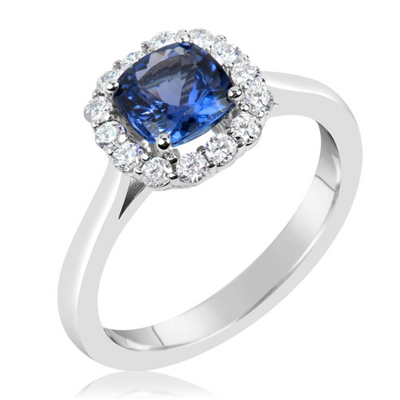 Sapphire & Diamond Halo Ring