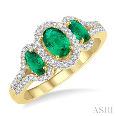 Oval Shape Past Present & Future Gemstone & Halo Diamond Ring