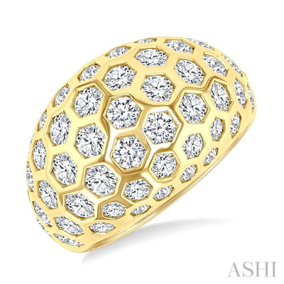 Bold Hexagon Shape Honeycomb Diamond Fashion Dome Ring