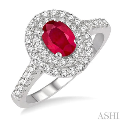 Oval Shape Gemstone & Halo Diamond Ring