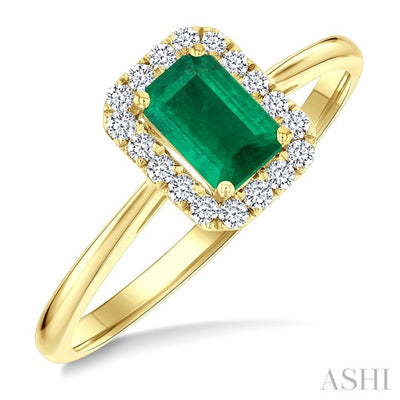 Emerald Shape Gemstone & Halo Diamond Ring