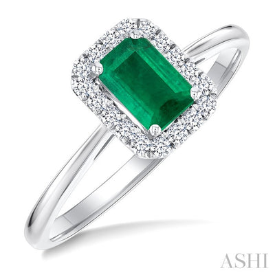 Emerald Shape Gemstone & Halo Diamond Ring