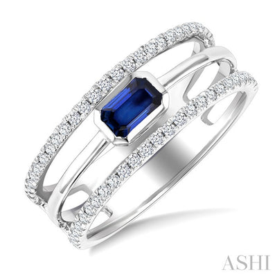 Emerald Shape East-West Gemstone & Diamond Ring